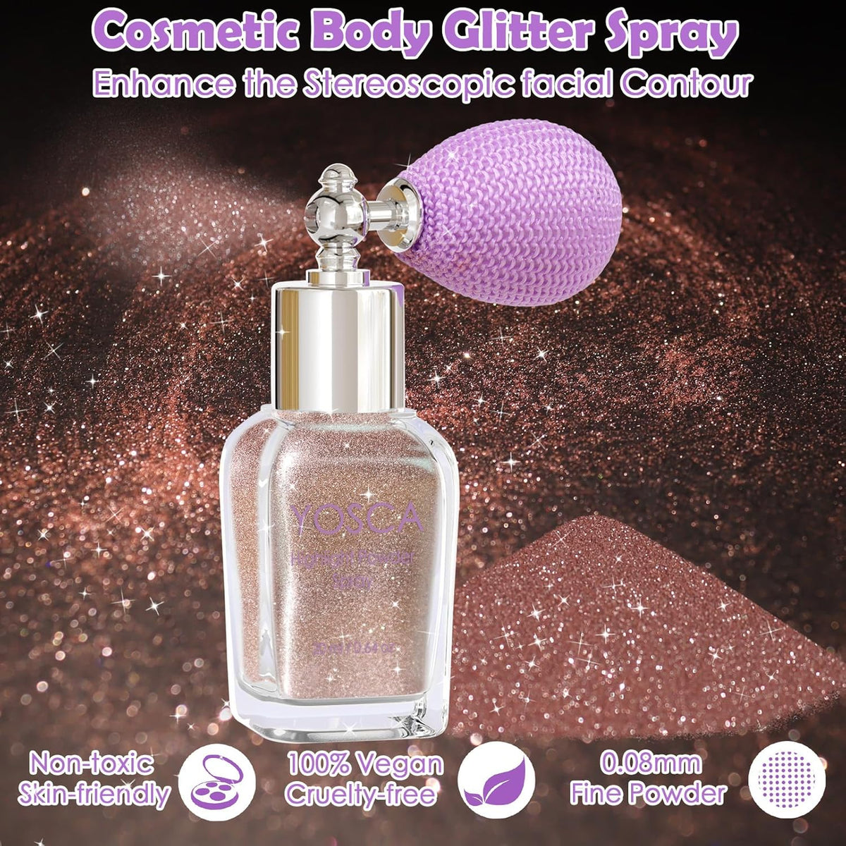 Yosca Body Glitter Spray, 30ML Loose Body Shimmer Powder Hair Spray Rose Pink Glitter Sparkle