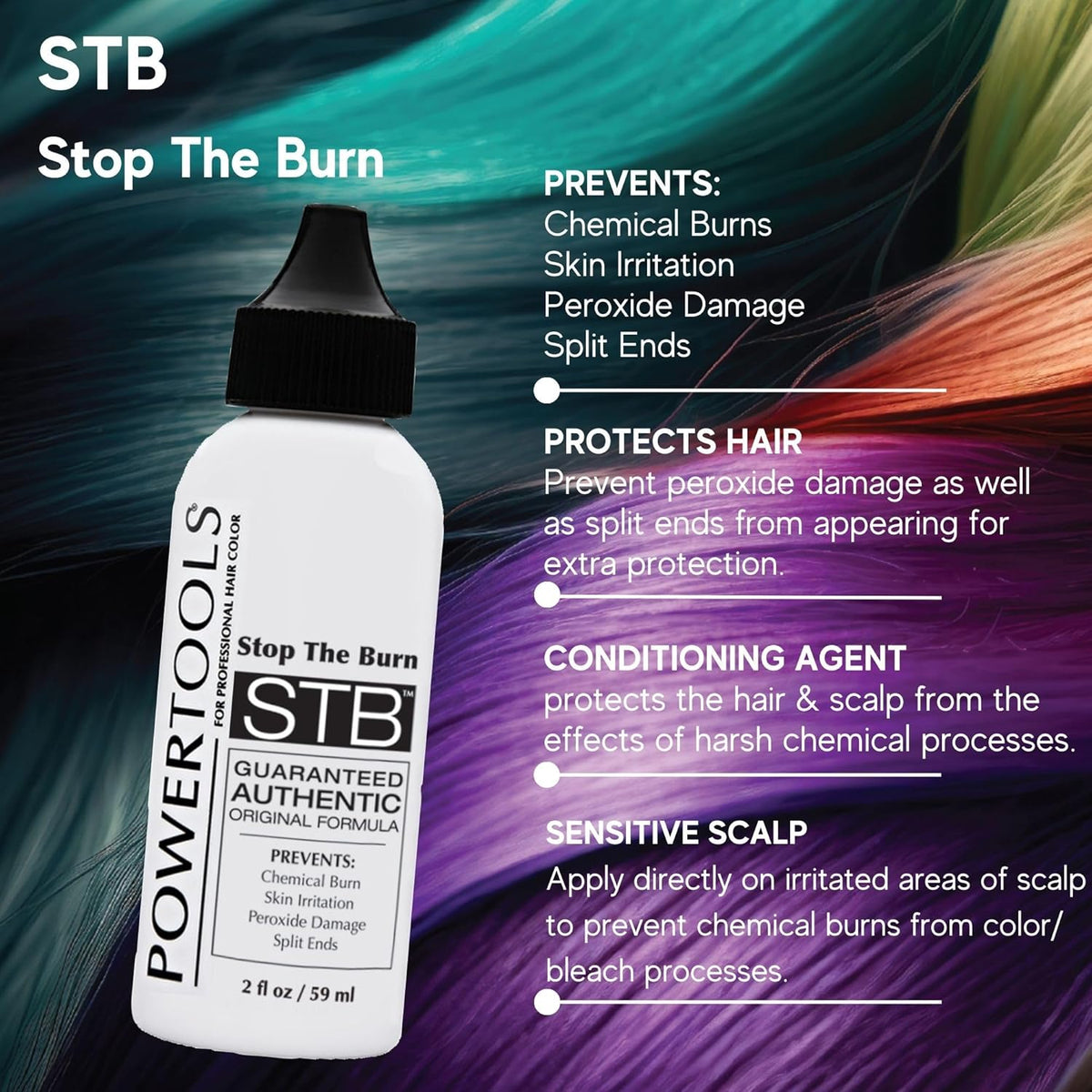 POWERTOOLS STB, The Original Stop The Burn 2 oz | Mix Directly Into Hair Color Formula To Lessen