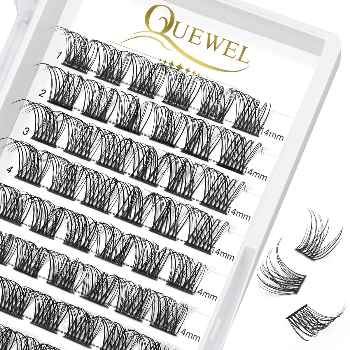 QUEWEL Cluster Lashes 72 Pcs Wide Stem Individual Lashes C/D Curl 8-16mm Length DIY Eyelash