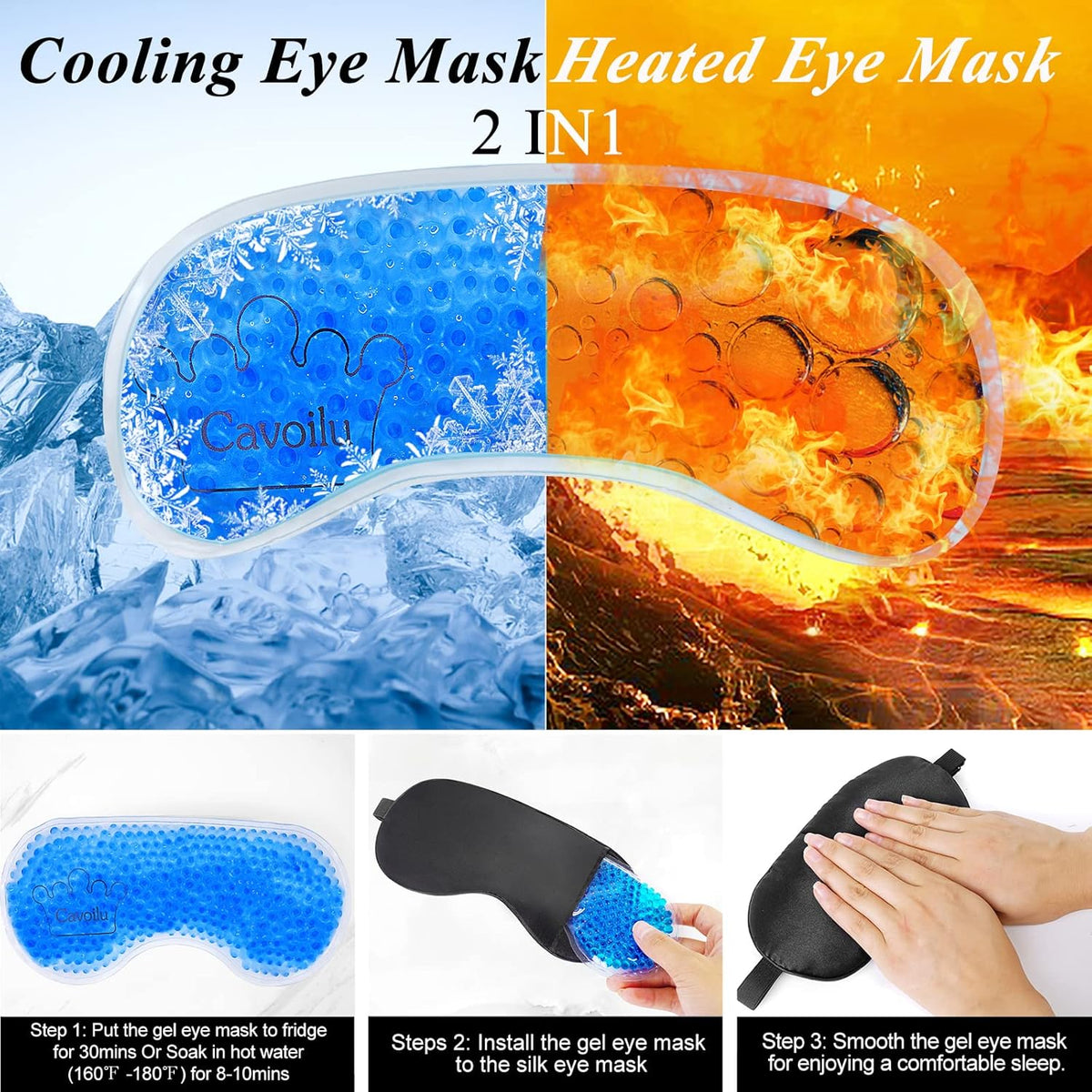 Eye Mask, Cooling Sleep Mask Gel Eye Mask for Sleeping, Black Silk Sleeping Mask for Travel, Gifts