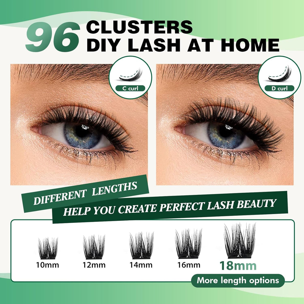 KEYYOU Volume Wispy Lash Extension 96pcs Individual Lashes D Curl 14mm Soft&Comfortable Easy DIY at