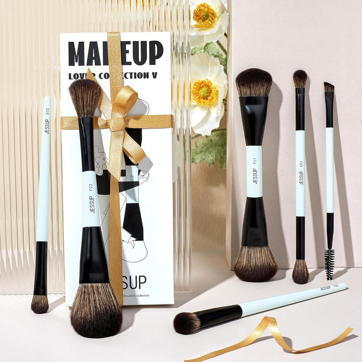 Jessup Makeup Brush Set 6pcs Double Sided Makeup Brushes Foundation Contour Blush Highlight
