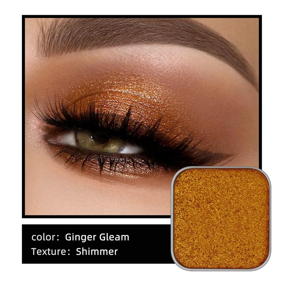 Magnetic single shimmer gold eyeshadow with metal pan, subtle shimmer orange eyeshadow refill pan