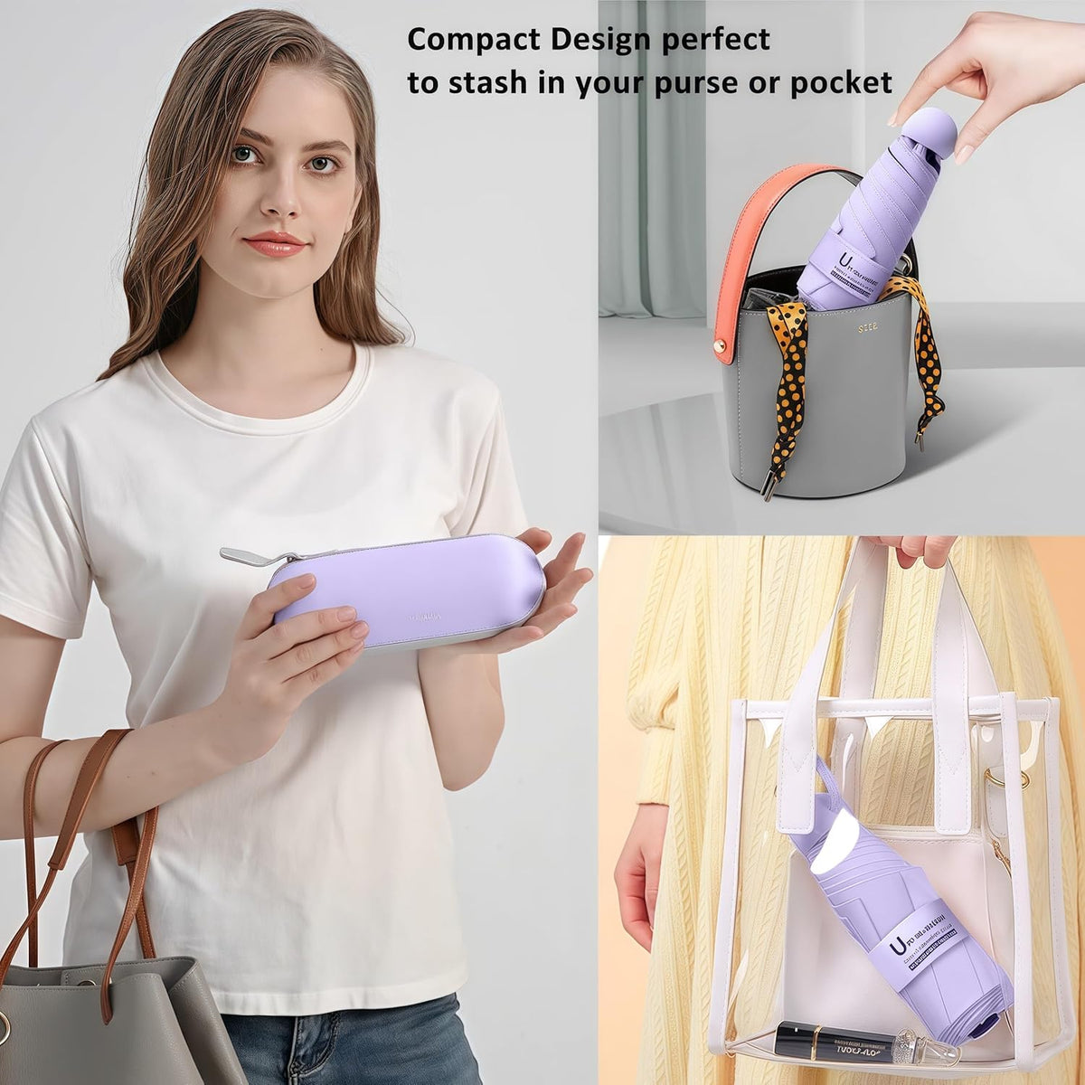 BAODINI Travel Mini Umbrella for Purse With Case Small Compact UV Sun Protection Sun Lightweight