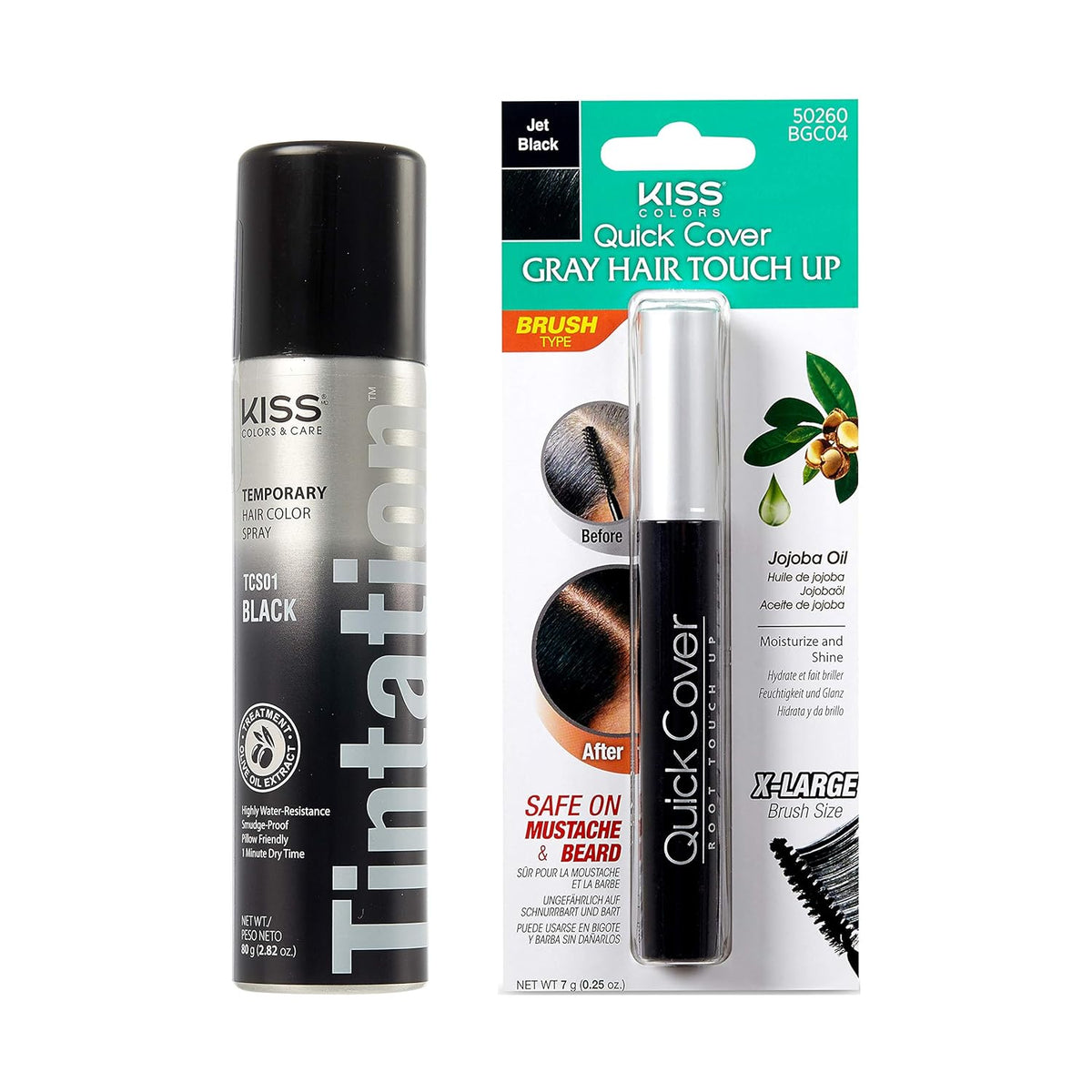 KISS Tintation Root Cover Up Gray Concealer Spray & Mascara Water-Resistant Smudge-Proof Easy
