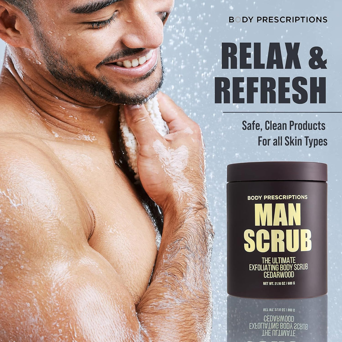 Body Prescriptions Men’s Exfoliating Body Scrub – Ultimate Skin Cleansing Wash in Jar with