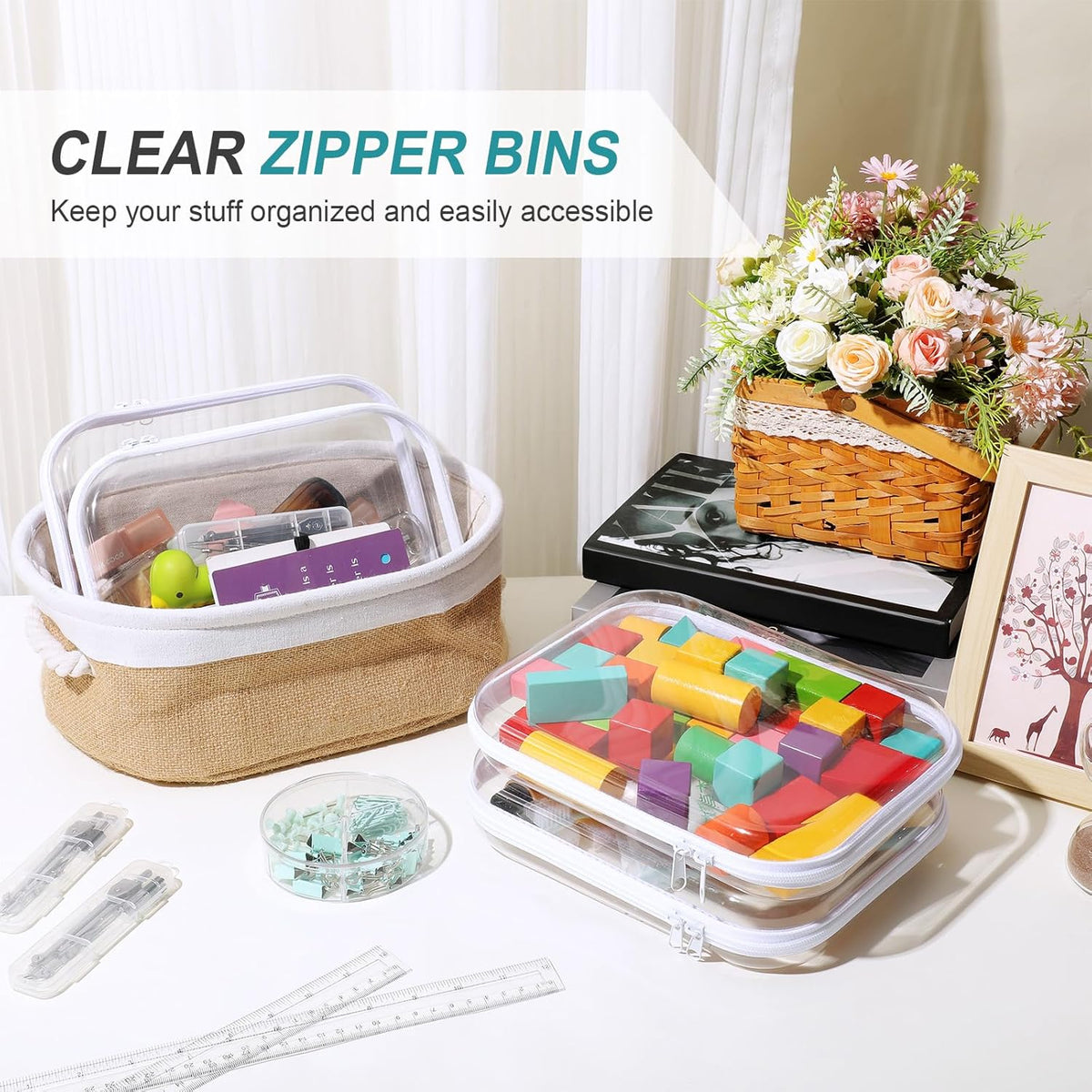 Hoolerry 4 Pcs Hard Clear Zipper Case Makeup Bags Plastic Pencil Pouch Transparent Storage Box