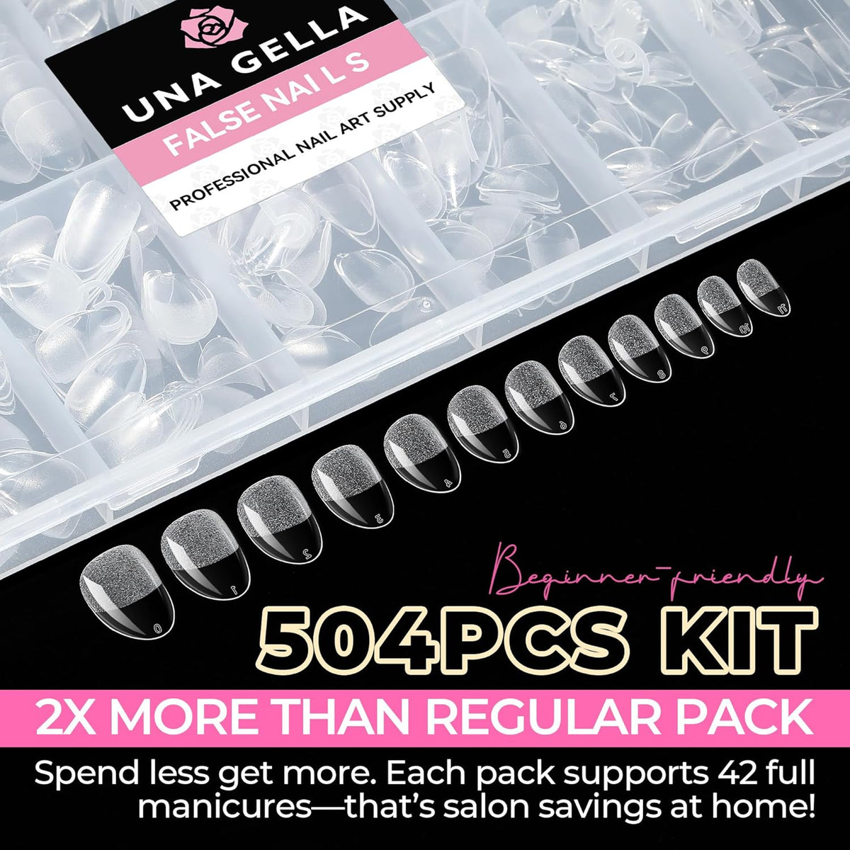 UNA GELLA Extra Short Almond Nail Tips Full Cover 504PCS Gel Nail Tips Short Almond Shaped Nails