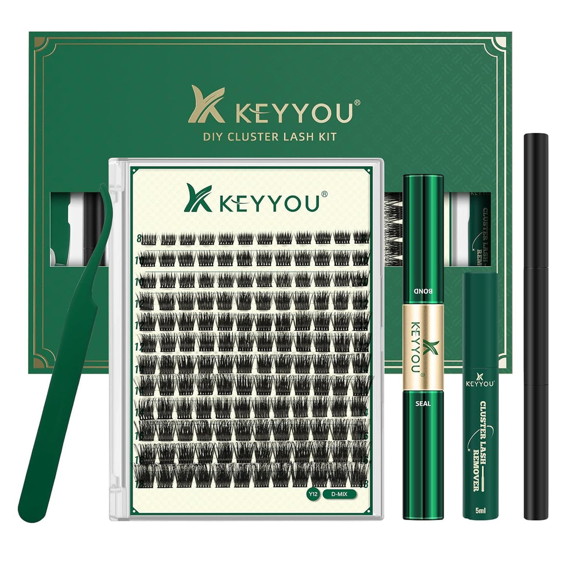 DIY Lash Extension Kit KEYYOU 144pcs Lash Clusters Eyelash Extension Kit with Mascara Brush Bond