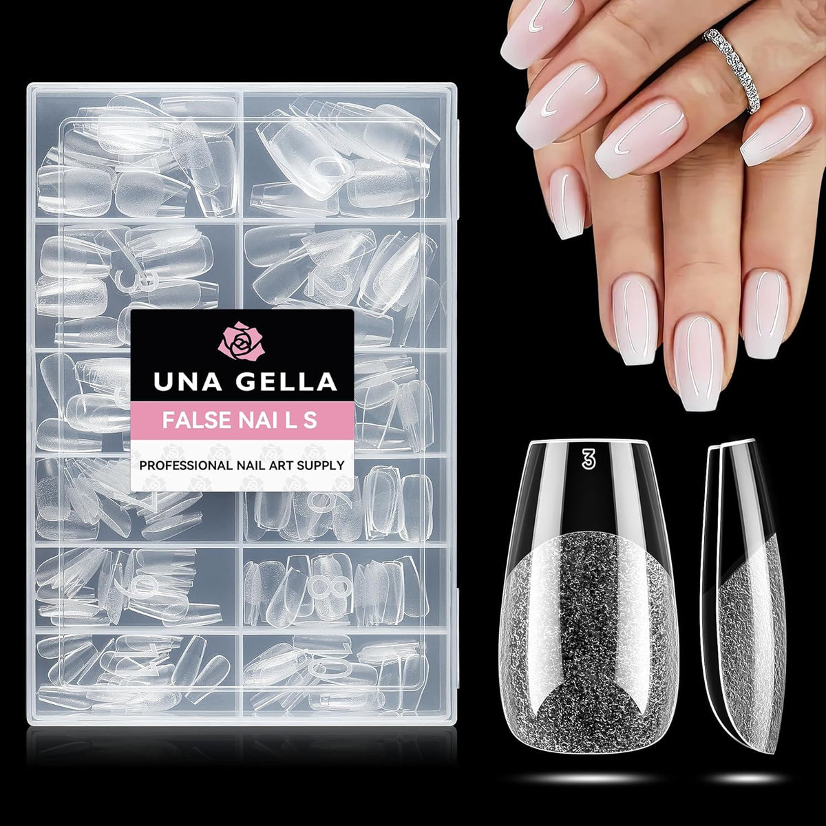 UNA GELLA Short Coffin Nail Tips: 216pcs Short Coffin Press on Nails Pre-shape Gel Nail Tips for