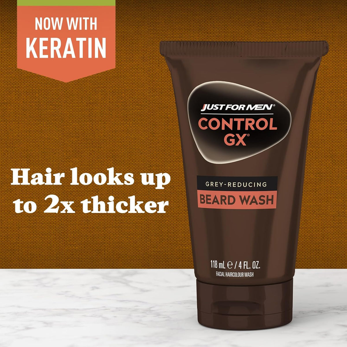 Just for Men Control GX Grey Reducing Beard Wash Shampoo with Keratin, Gradually Colors Mustache