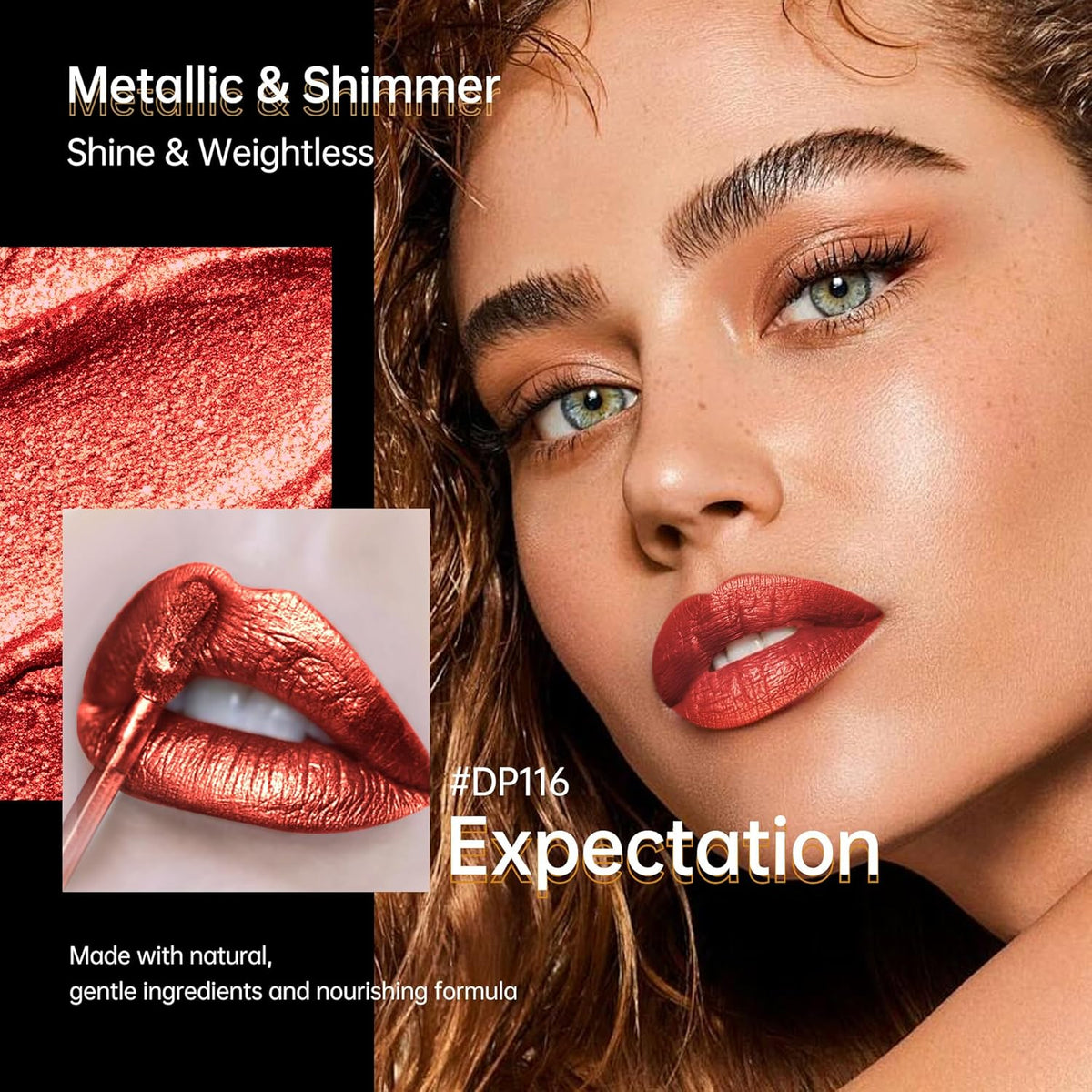Red Lipsticks for Women Metallic Lipstick Long Lasting Non Stick Cup Lip Gloss, Shimmer Lightweight