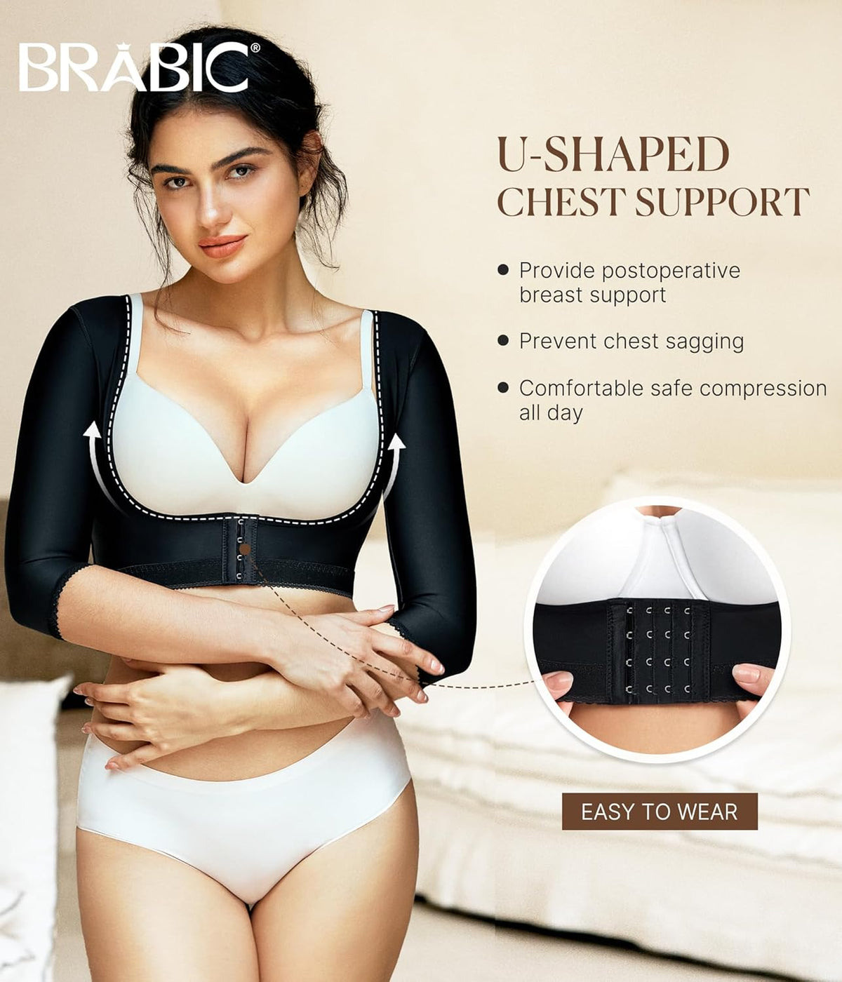 BRABIC Upper Arm Shaper Post Surgical Slimmer Compression Sleeves Posture Corrector Tops Shapewear