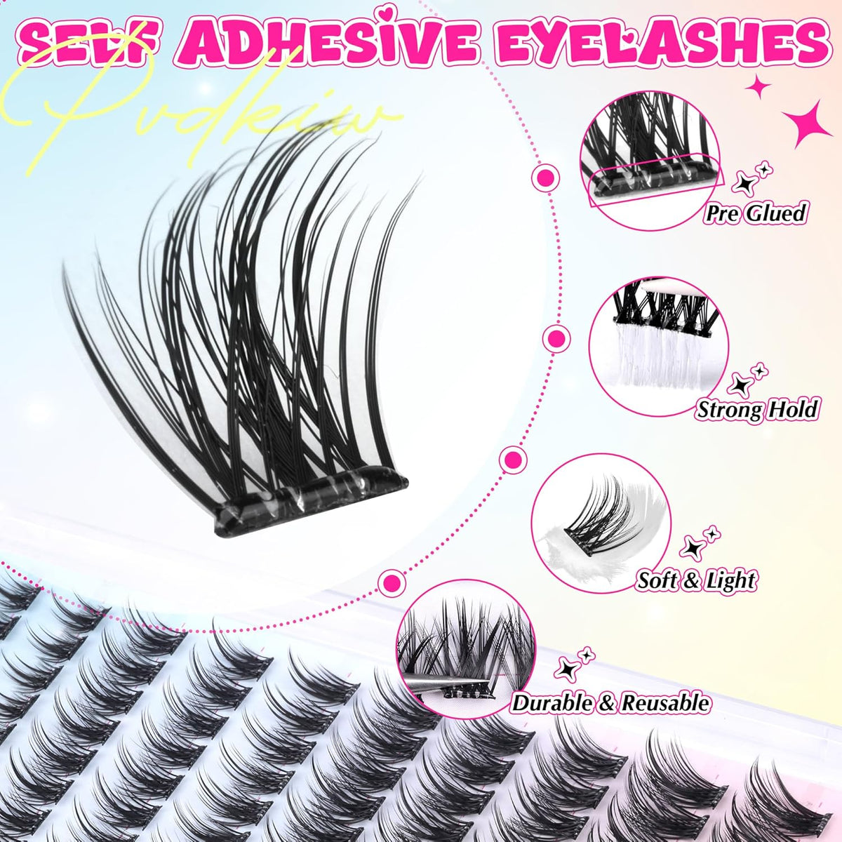 Self Adhesive Eyelashes Wispy Self Adhesive Lash Clusters Natural Lashes Clusters Pre Glued Eyelash