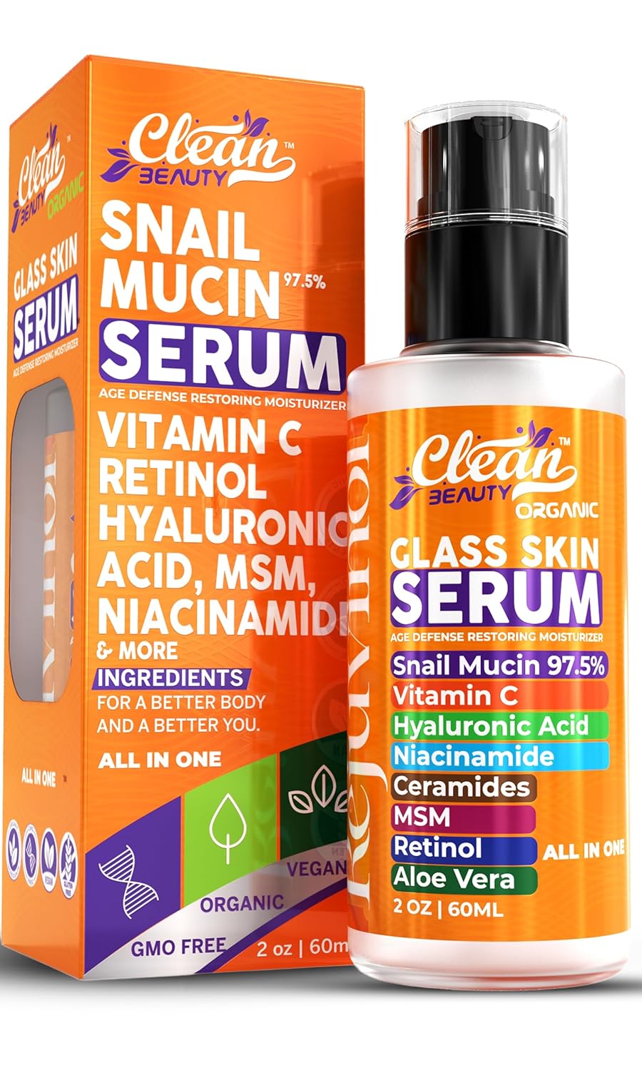 Clean Beauty Snail Mucin Serum Vitamin C Face Serum Anti Aging with Hyaluronic Acid Niacinamide