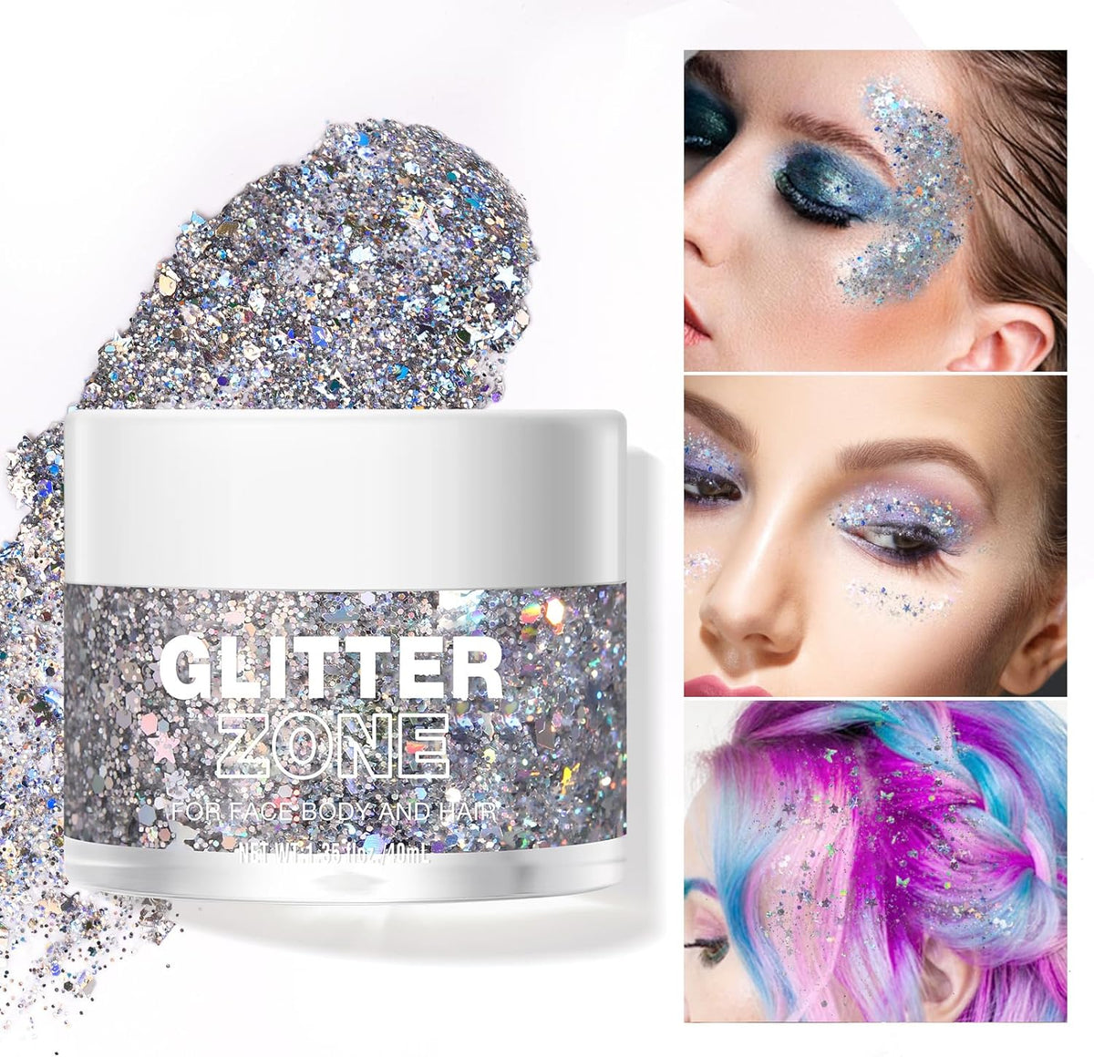 LANGMANNI Holographic Body Glitter Gel for Body, Face, Hair and Lip.Color Changing Glitter Gel