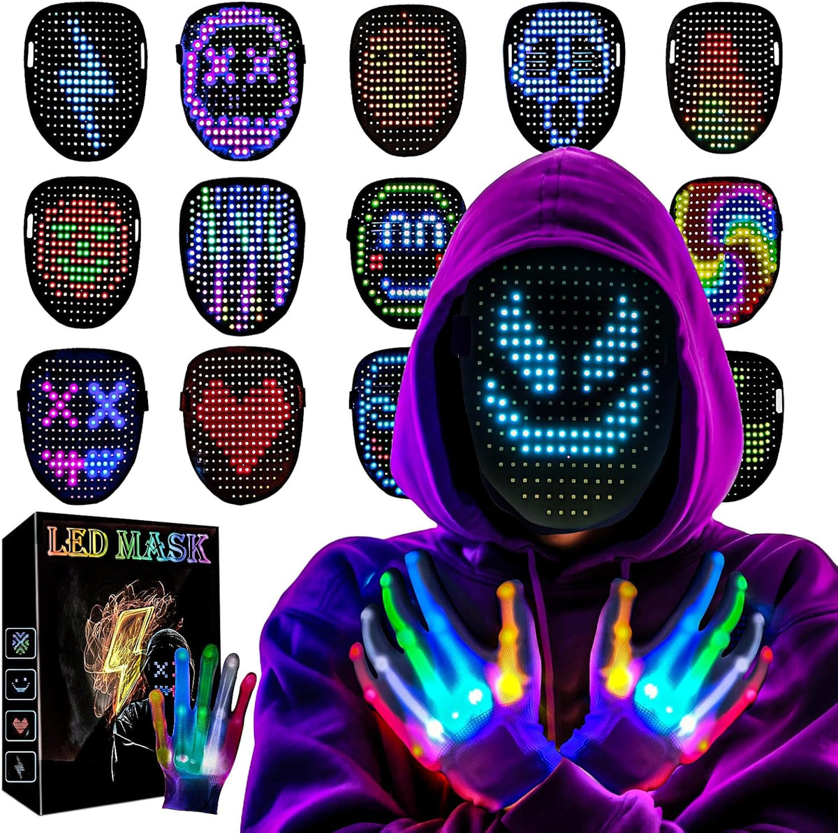 Led-Mask Gloves Halloween-Costumes For Kids Men Adult 2025, Light Up Gesture Cosplay Birthday Gifts
