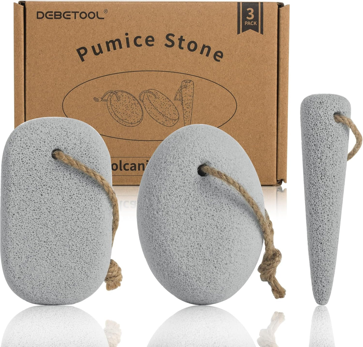 Pumice Stone for Feet Dead Skin Removal - 3-Pack Natural Volcanic Pumice Stone Set (Round, Oval