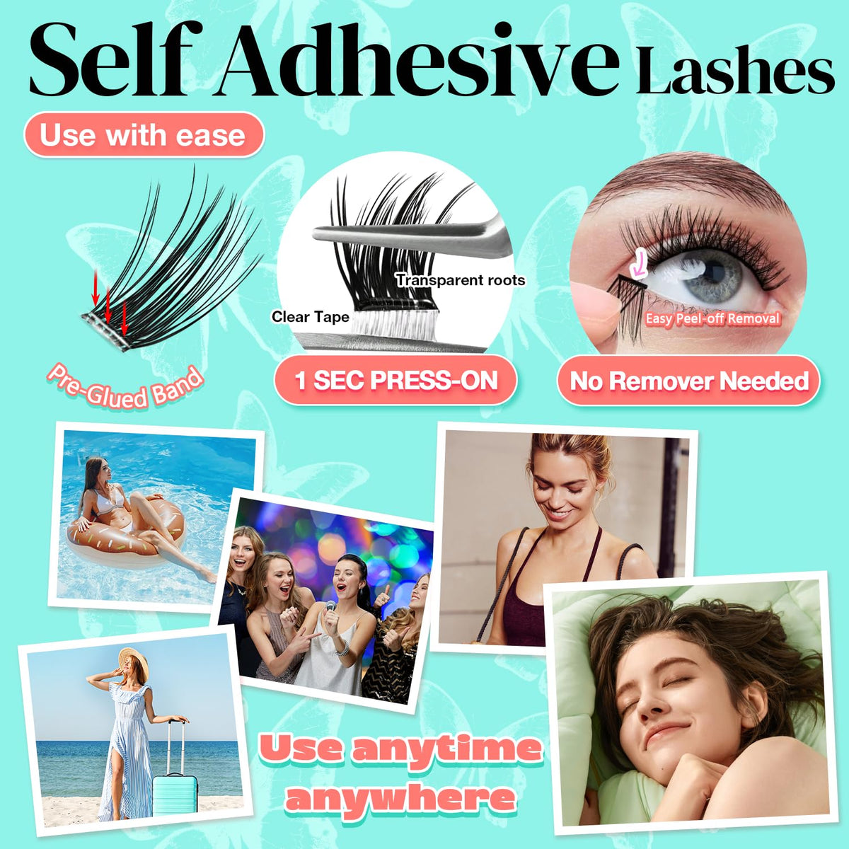 No Glue Needed Lashes, Self Adhesive Eyelashes, DIY Lash Cluster Eyelash Extensions Kit