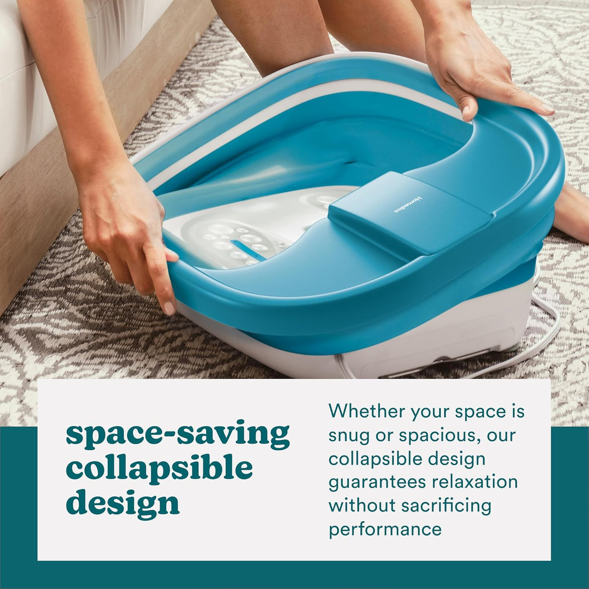 Homedics Smart Space Bubble Mate Collapsible Foot Spa, Heat-Maintaining, Bubble Massage with Pumice
