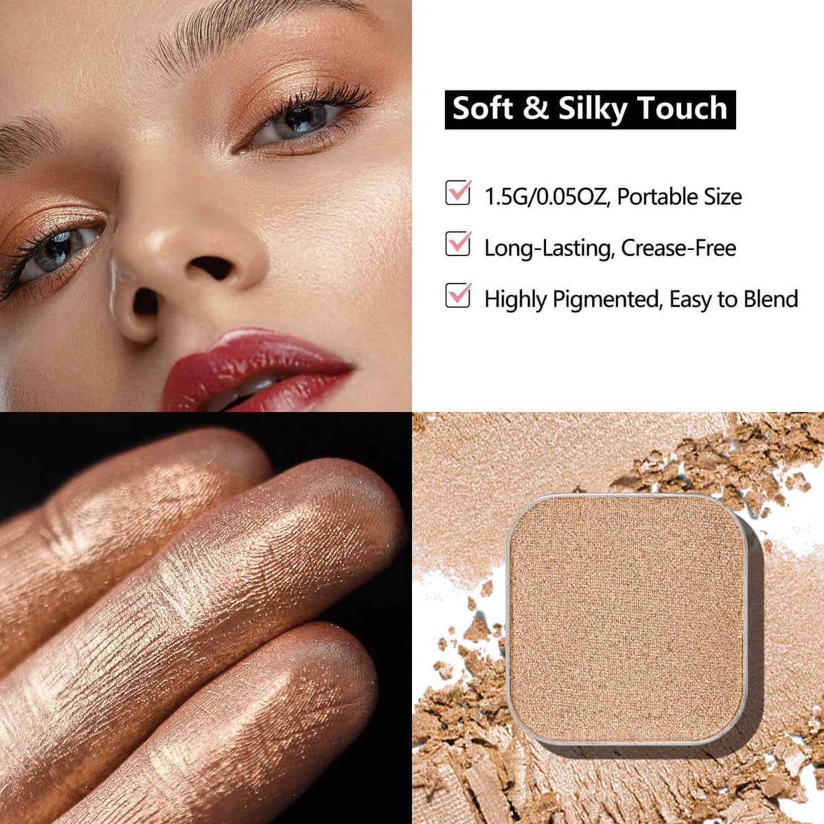 3-Color Eyeshadow Combo Pack – Matte & Shimmer Neutral Shades,Powder, Highly Pigmented