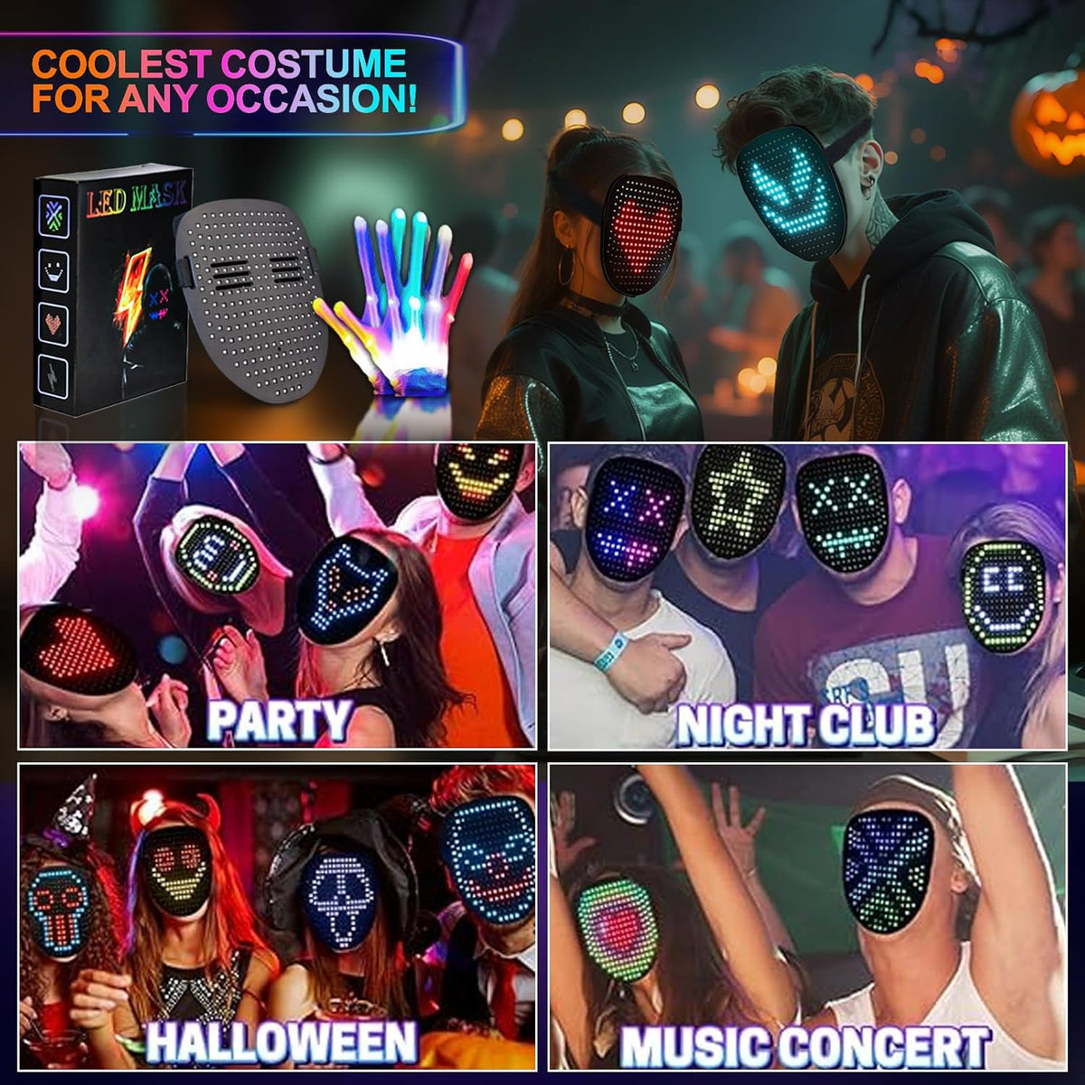 Led-Mask Gloves Halloween-Costumes For Kids Men Adult 2025, Light Up Gesture Cosplay Birthday Gifts