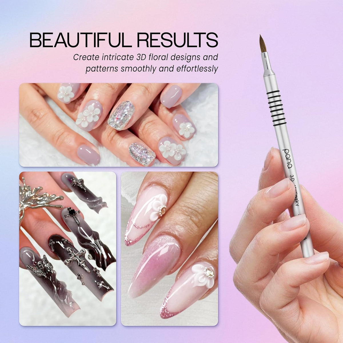 PANA 3D Kolinsky Acrylic Nail Art Sculpture Brush with Silver Metal Non-Slip Grip Handle for