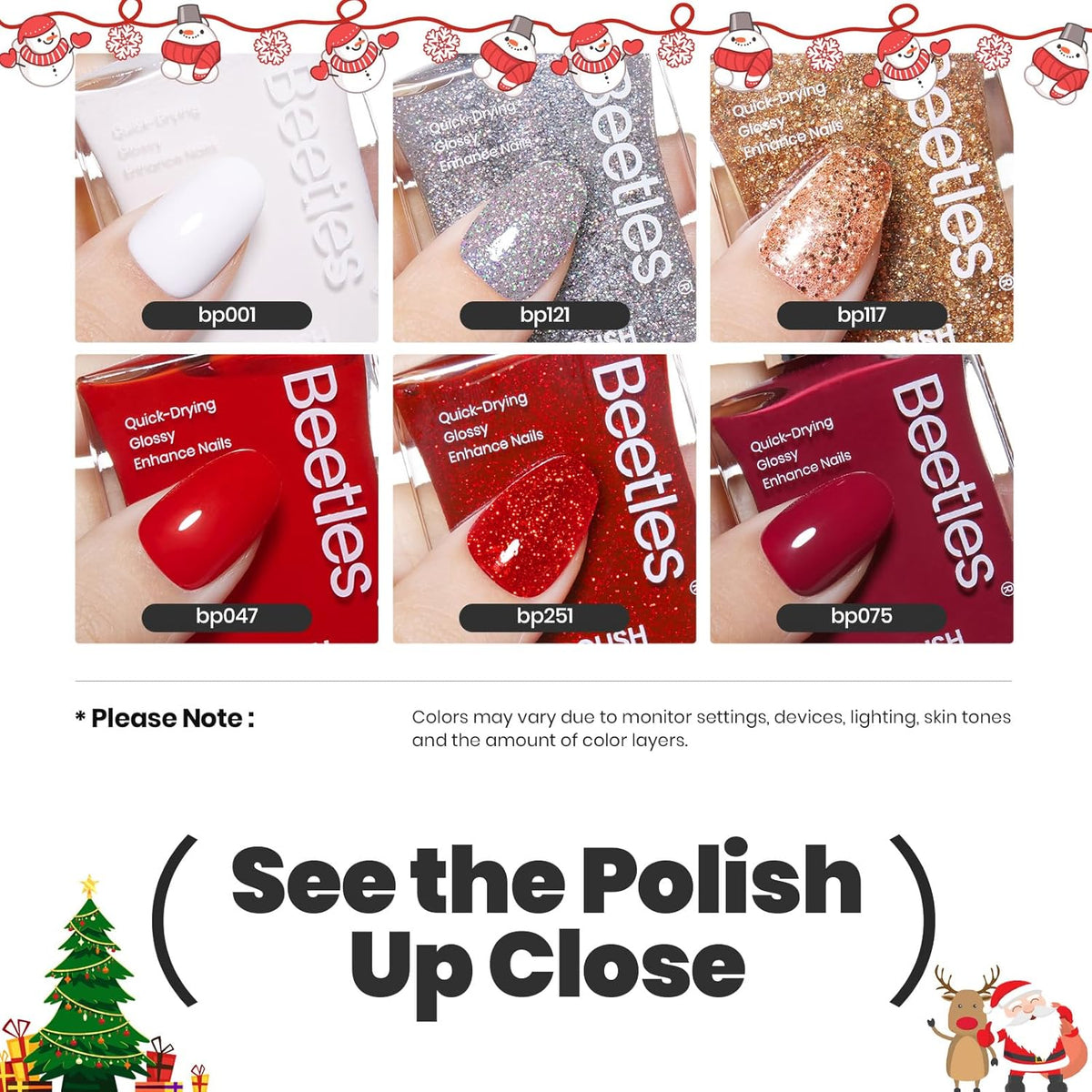 Beetles Red Nail Polish: 6Pcs Glitter Burgundy Red Sparkle Nail Polish Set, Quick Dry & Long