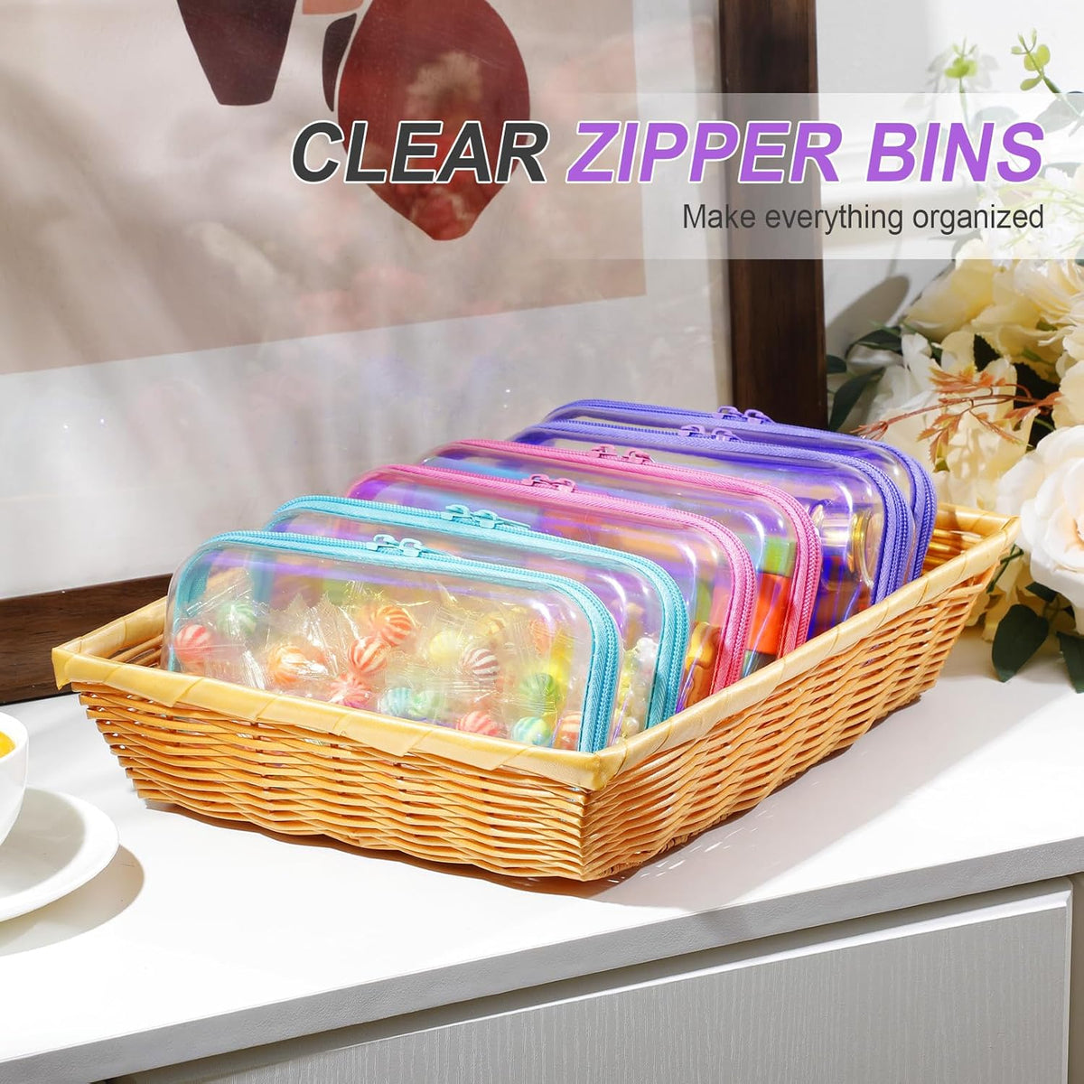 Sanwuta 6 Pcs Clear Hard Zipper Case Pencil Pouches Hard Plastic Zipper Pouches Makeup Bag