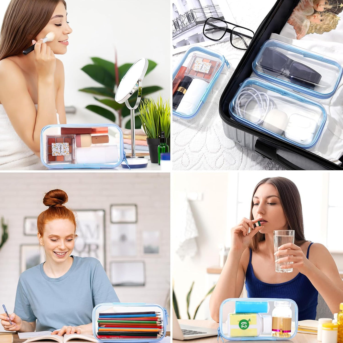 Hoolerry 3 Pcs Clear Hard Zipper Case Plastic Pouch Transparent Hard Case Clear Makeup Bag Portable