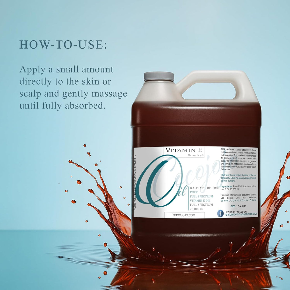 Vitamin E Oil - Pure & Undiluted, Full Spectrum, Alpha Tocopherol, 75,000 IU - 1 Gallon - for Skin