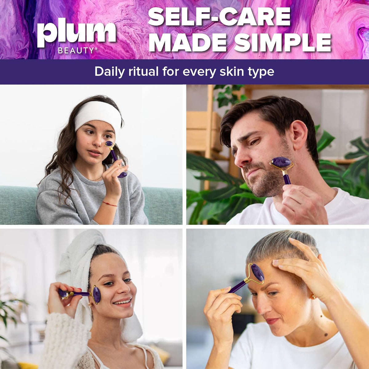 Amethyst Face Roller - Gua Sha Facial Tools, Jade Rollers for Face, Eye and Neck, Skin Care Kit for
