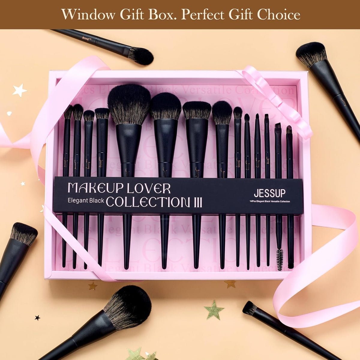 Jessup Makeup Brushes Set Jessup Make up Brushes 14Pcs Black Kabuki Foundation Eyeshadow Contour
