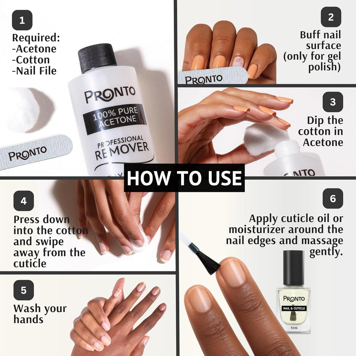 Pronto 8 Oz 100% Pure Acetone Nail Polish Remover and Cuticle Oil, Pure Acetone for All Nail Polish