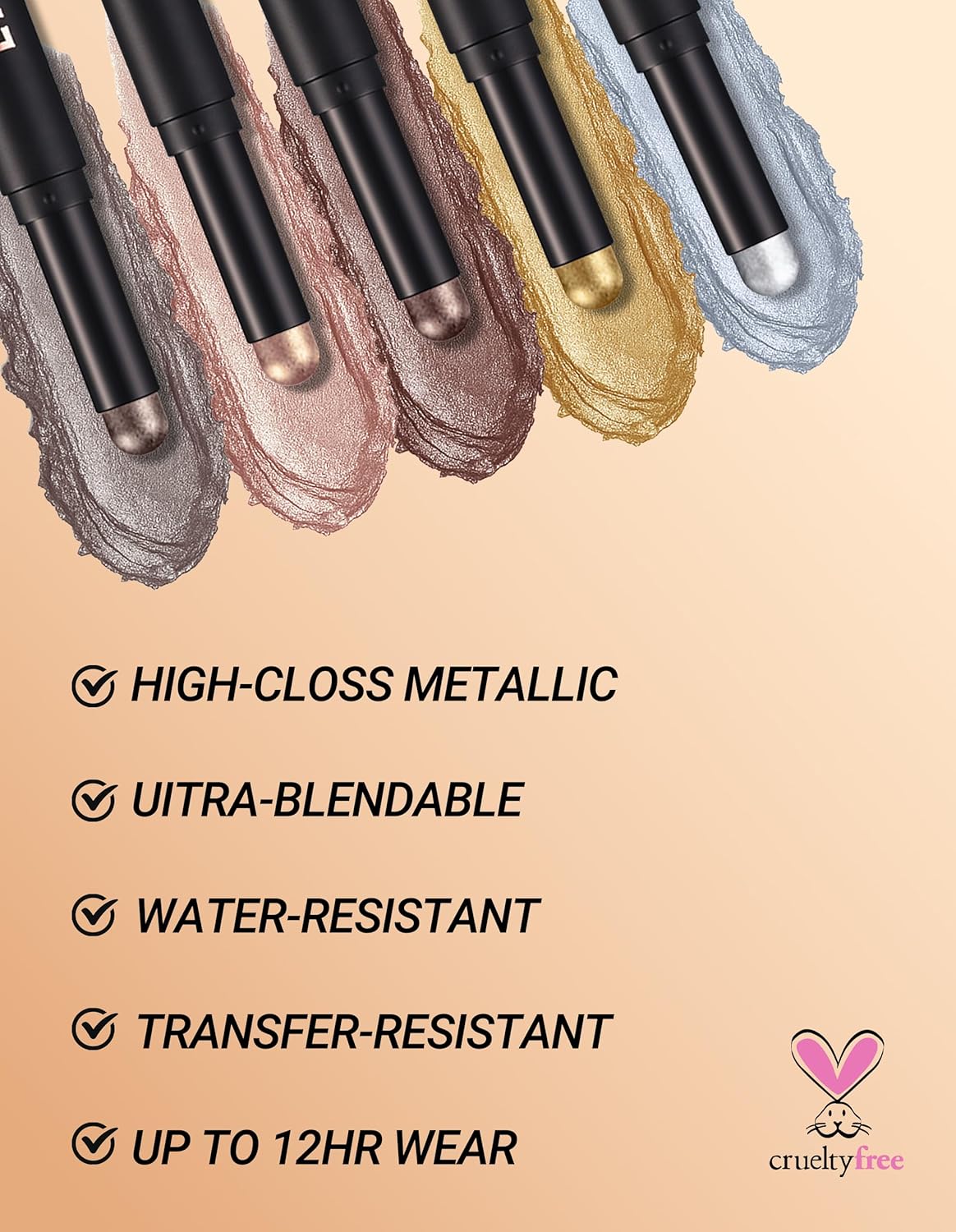 Erinde Shimmer Cream Eyeshadow Stick, Long Lasting Metallic Eye Shadow Sticks, Waterproof Creamy