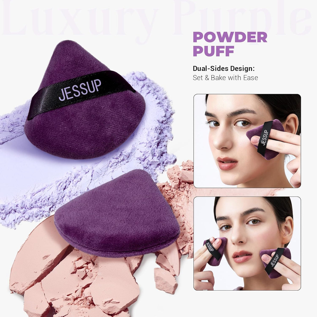 Jessup Powder Puff, 2pcs Triangle Powder Puff Soft for Foundation Setting and Baking, Reusable