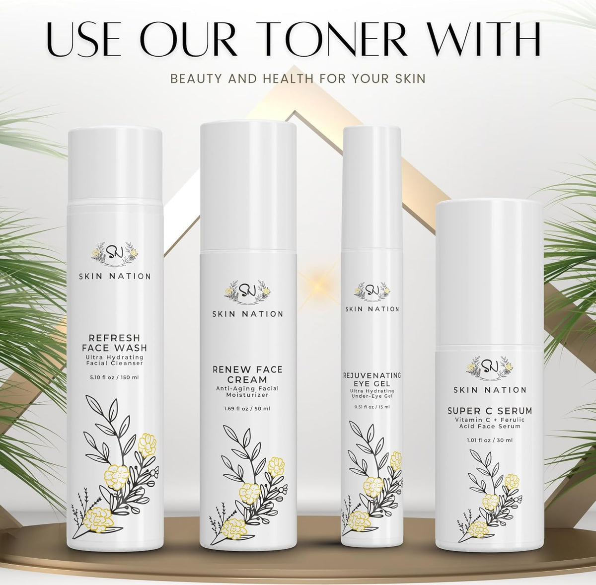 Skin Nation Hydrating Gentle Rosewater Toner with Aloe Vera and Chamomile, Alcohol-Free and
