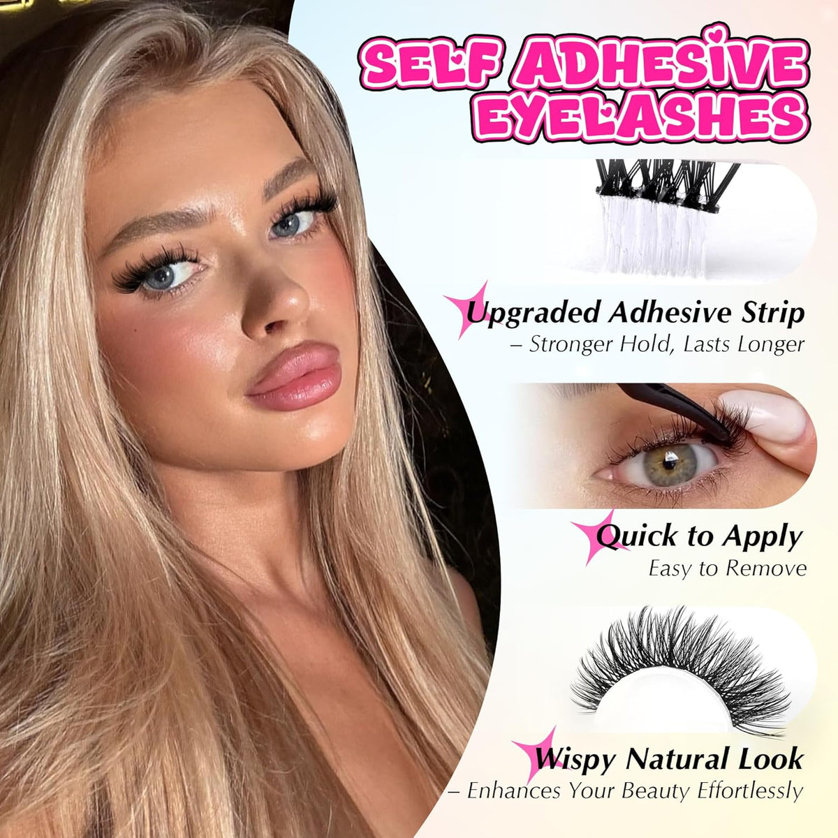 Self Adhesive Eyelashes Wispy Self Adhesive Lash Clusters Natural Lashes Clusters Pre Glued Eyelash