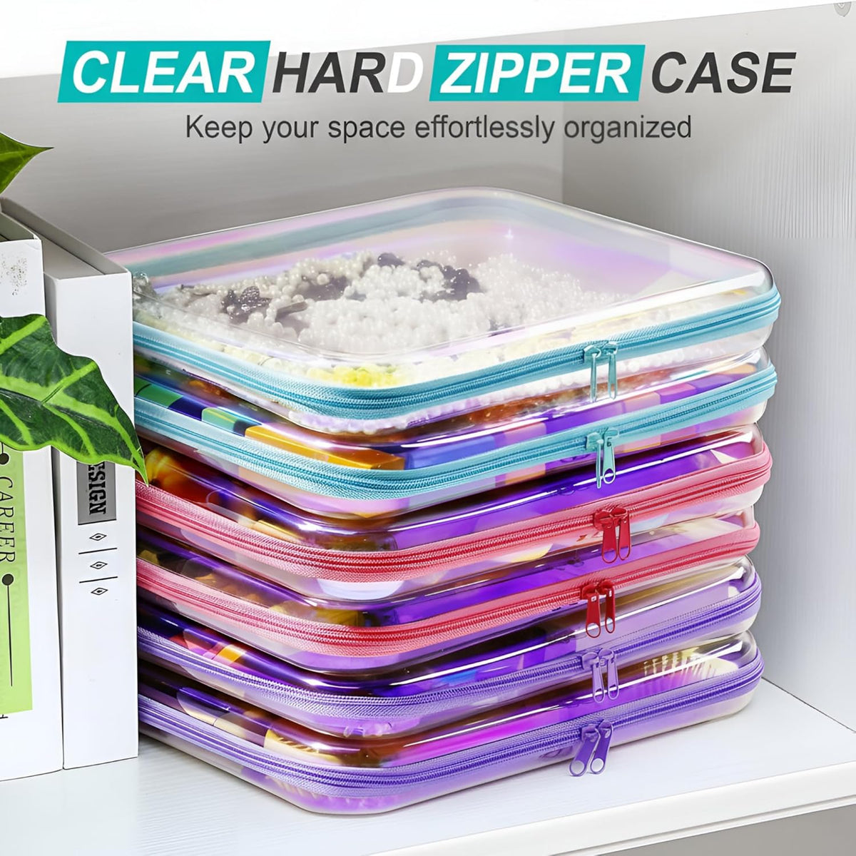 Sanwuta 6 Pcs Clear Hard Zipper Case Pencil Pouches Hard Plastic Zipper Pouches Makeup Bag