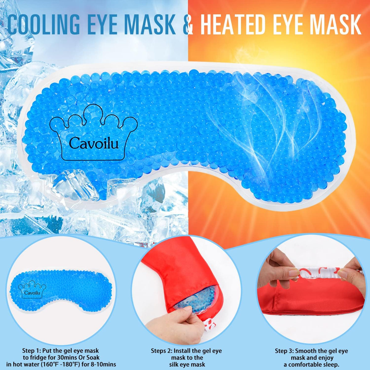 Sleep Mask w/Cooling Gel Eye Mask, Silk Eye Mask for Sleeping, Hot & Cold Eye Masks, Blindfold