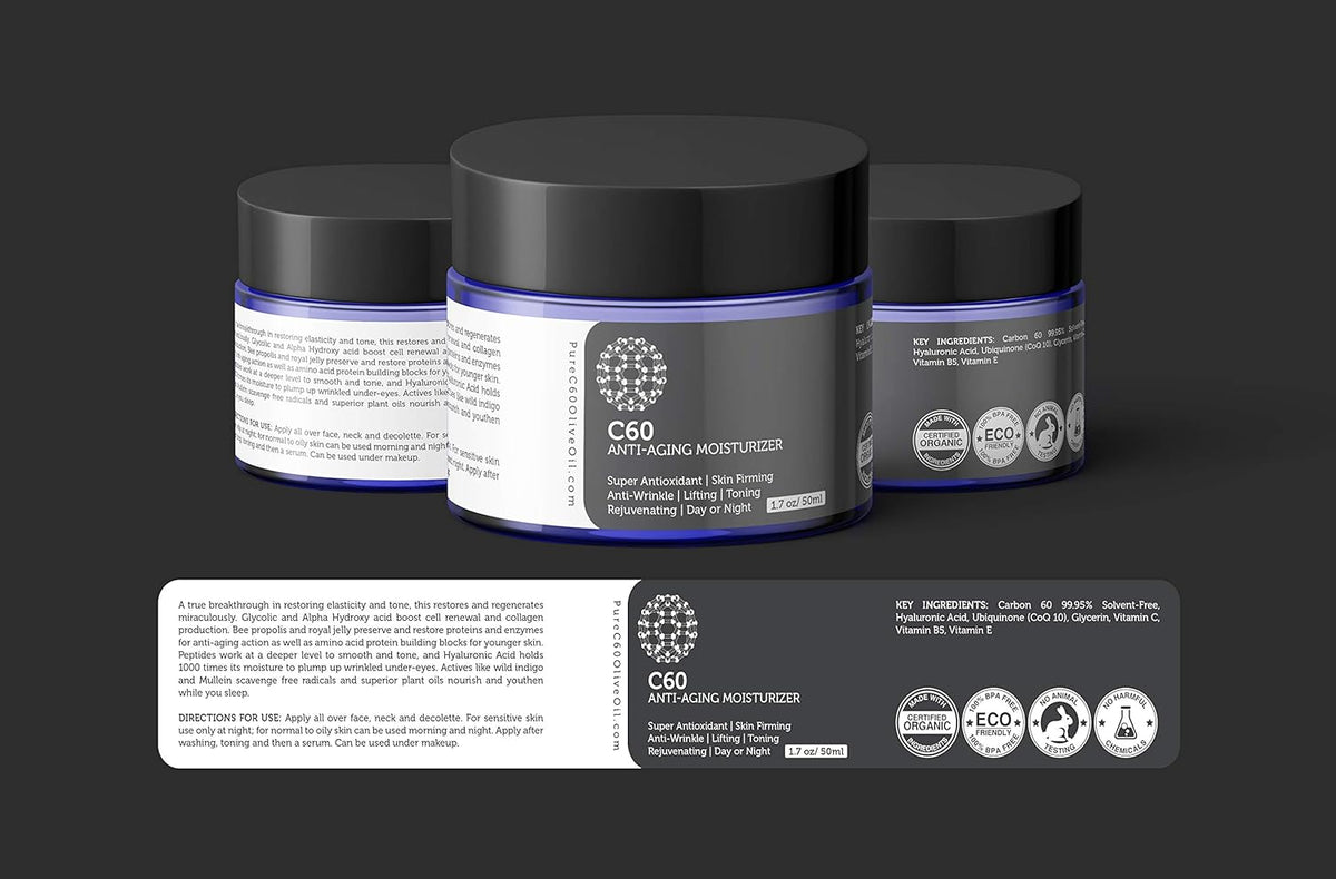 C60 Complete Skin Care Solution - Anti Aging Moisturizer, Mask, Eye Cream and Serum with Carbon 60