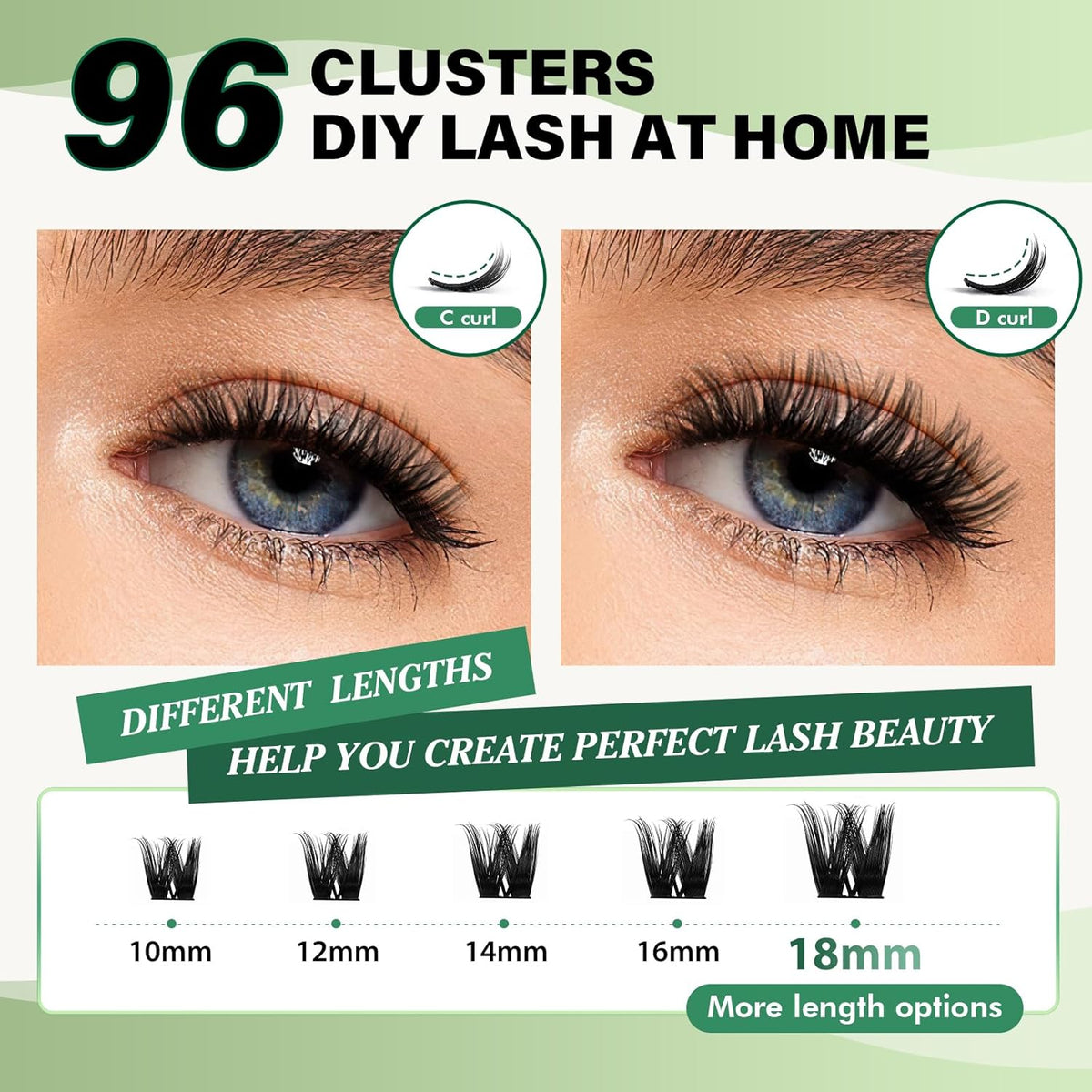 Lash Clusters 96pcs Individual Lashes Y10 D Curl 12mm Cluster Lashes KEYYOU Volume Wispy Lash