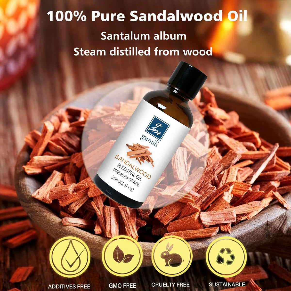 Sandalwood Essential Oil, Home Fragrance Oil Scent Oils for Perfume, Diffuser, Skin, Hair, Roll On