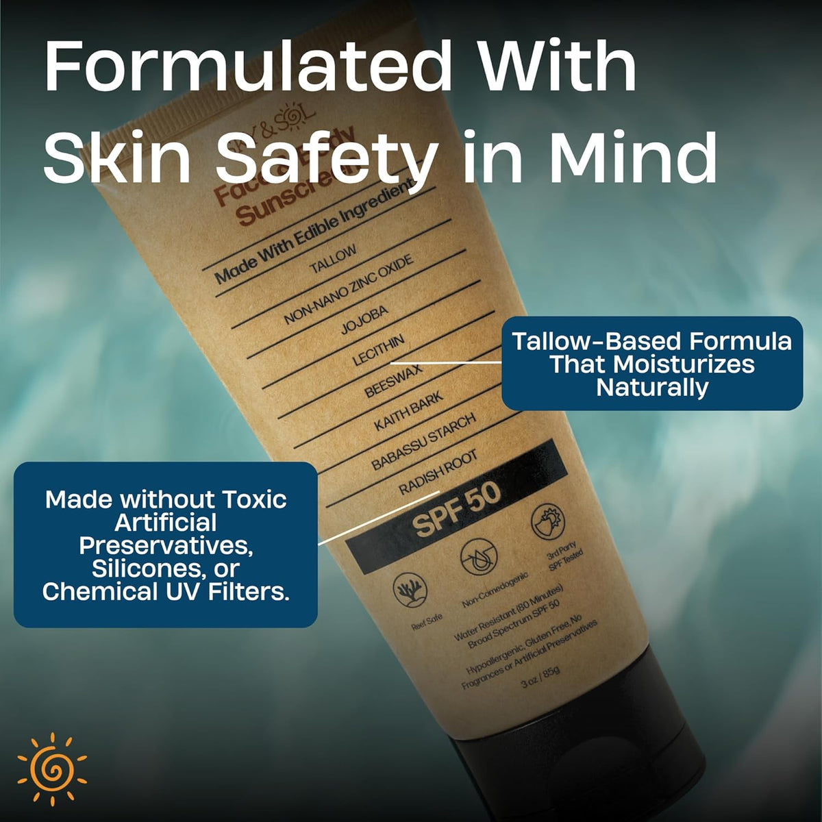Mineral Sunscreen SPF 50 | With Grass-Fed Tallow & Zinc Oxide | Non-Greasy Formula for Face & Body