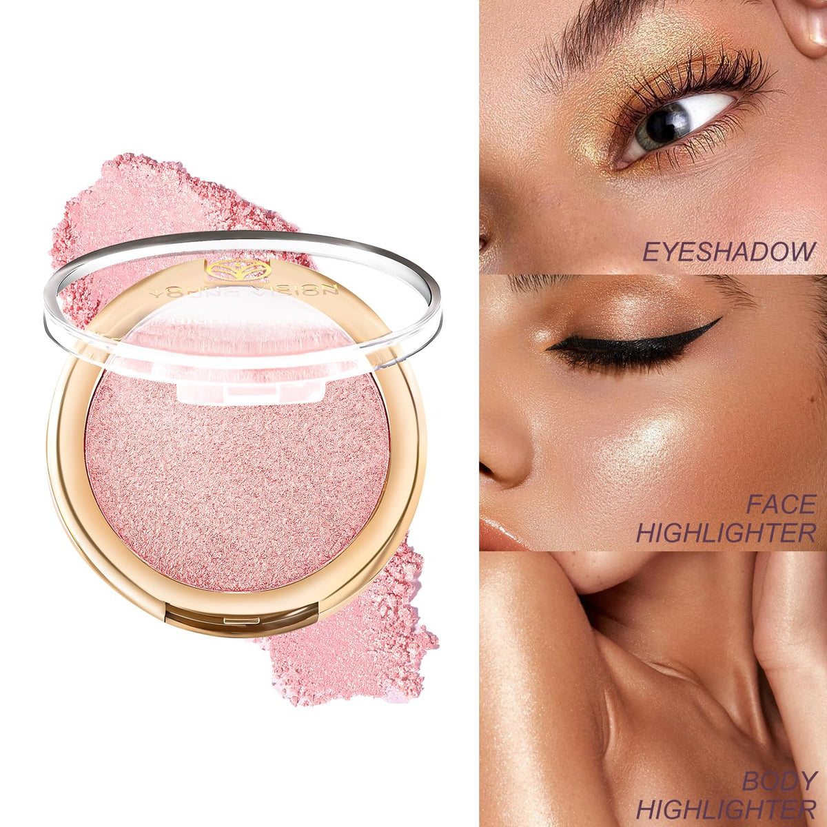YOUNG VISION Pressed Powder Highlighter, Baked Natural Glow Contour Powder & Face Highlighter