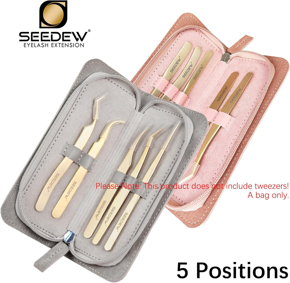 Lash Tweezers Organizer, Eyelash Extension Tweezers Bag, Soft PU 5 Positions Portable Dustproof