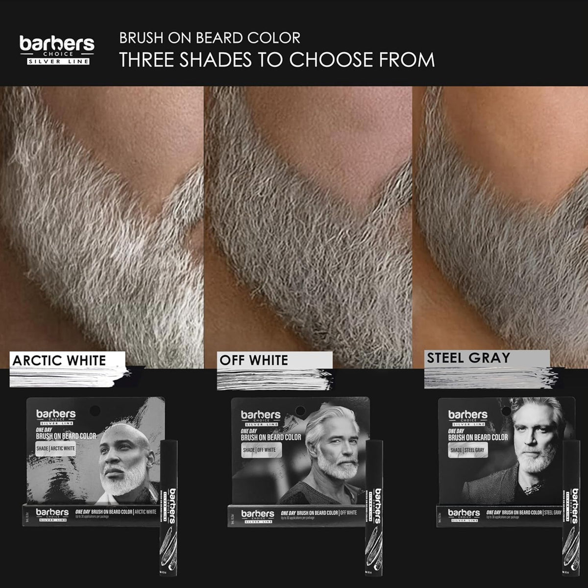Barbers Choice Silver Line, Facial Hair Brush on Temporary Color for Silver Fox Men- Instantly