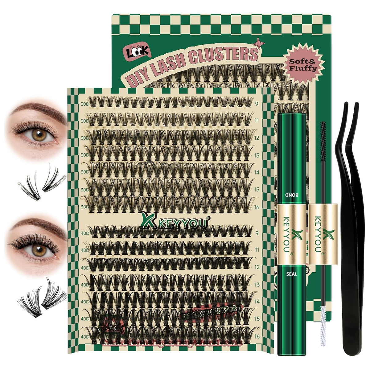 KEYYOU DIY Lash Extension Kit 280pcs Individual Lashes D Curl Eyelash Extension Kit 30D+40D 9-16Mix