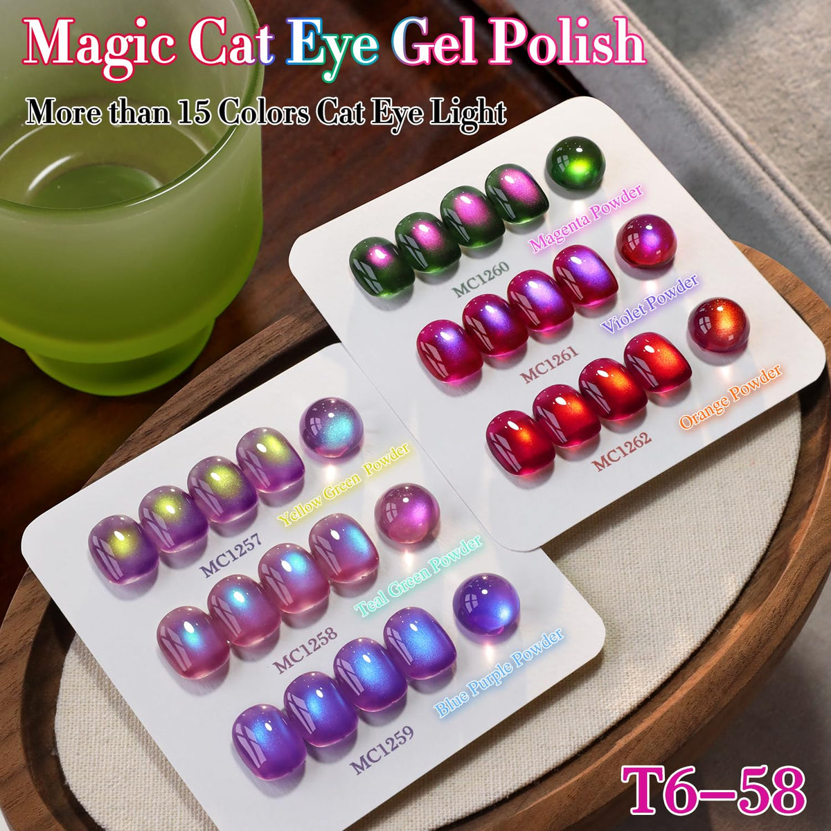 Double Rhythm Cat Eye Gel Nail Polish Set of 6 Same Color Same Bottle 0.5 Oz Shimmer Glitter with