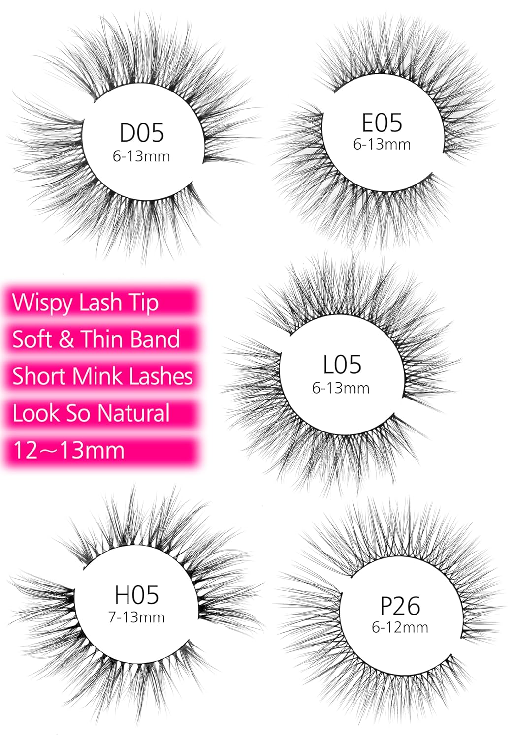 Eliace Luxurious 50 Pairs 5 Styles Cat Eye Lashes Wispy False Eyelashes Natural look 3D Mink Lashes